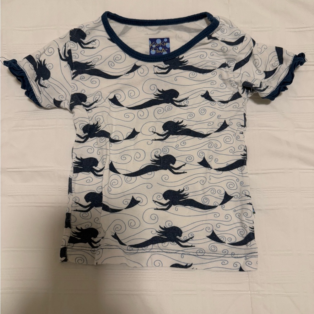 Kickee Pants Blue and White Short Sleeve Tee with Mermaid Print